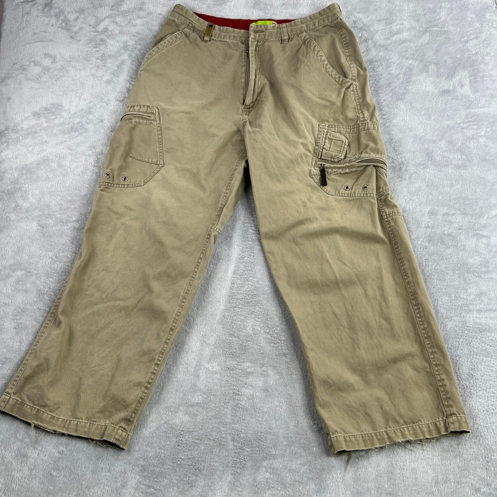 MD Y2K Baggy Wide Leg Cargo Pants 34/30 Khaki Men Vintage Streetwear Skate